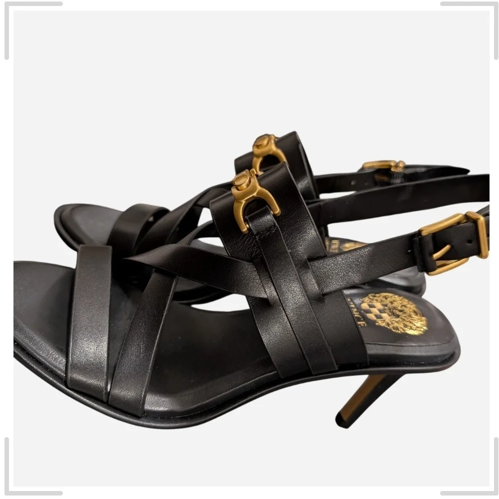 Vince Camuto Black Sandals with Gold Accents - Picture 3 of 8